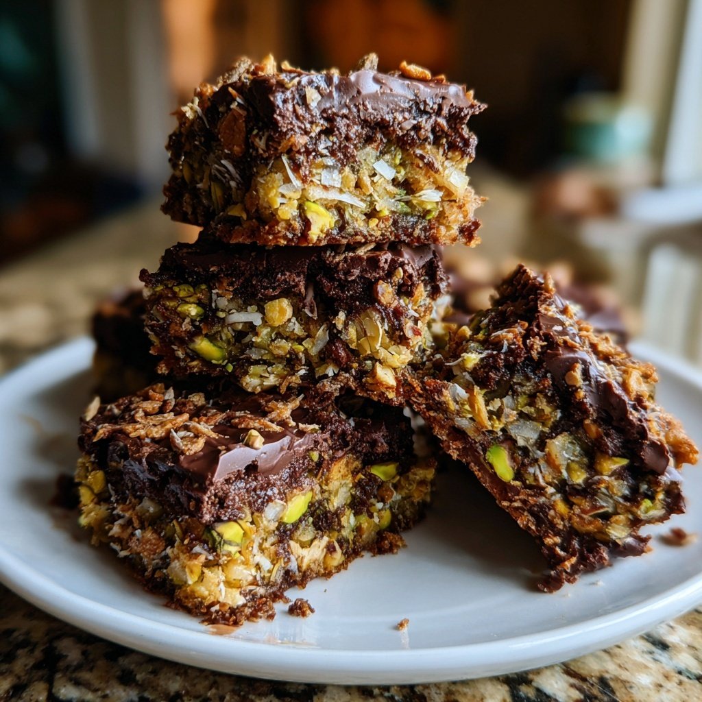 Chocolate Pistachio Coconut Squares