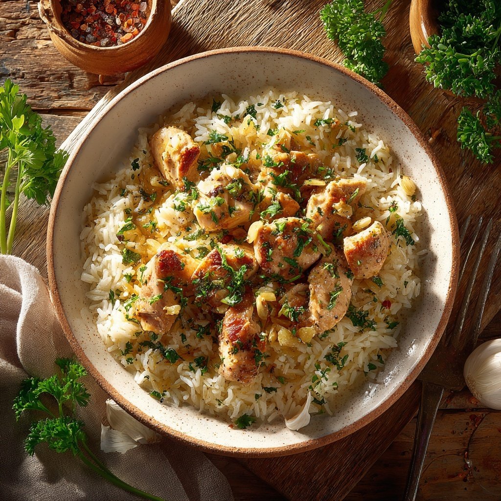 Garlic Butter Chicken And Rice Dinner