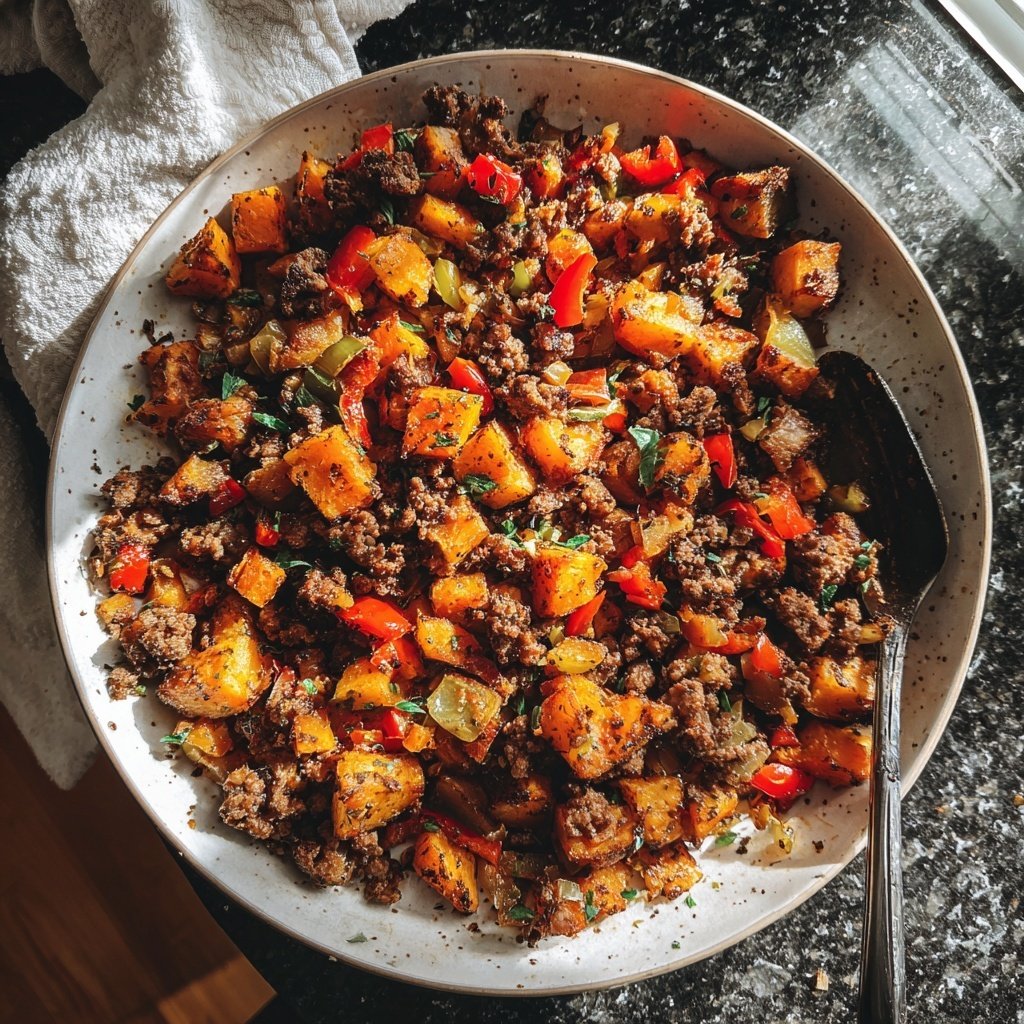 Ground Beef And Sweet Potato Hash