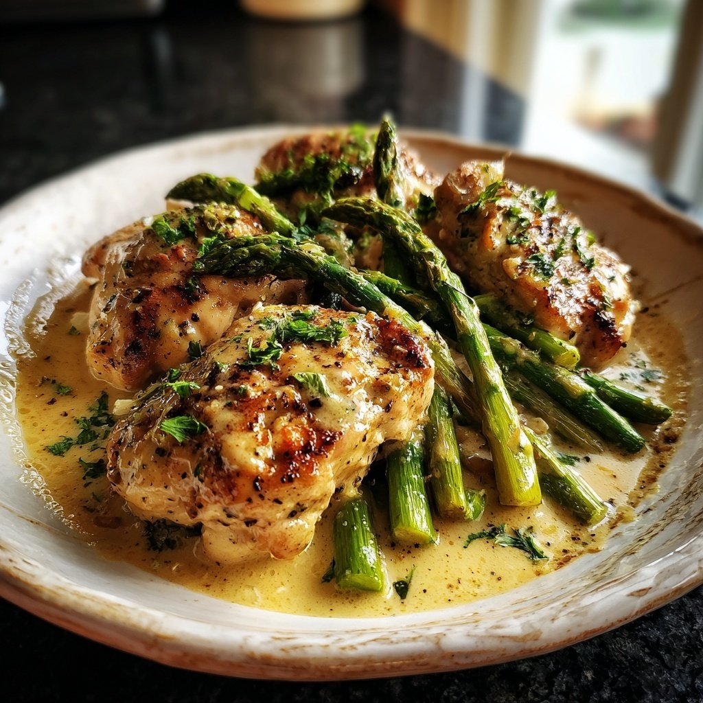 Creamy Lemon Garlic Chicken With Asparagus