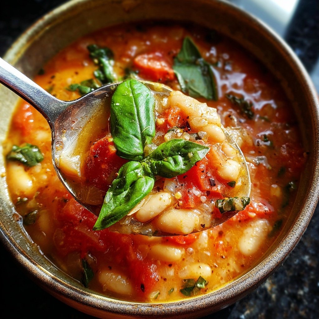 Healthy Crockpot Tomato Basil White Bean Soup